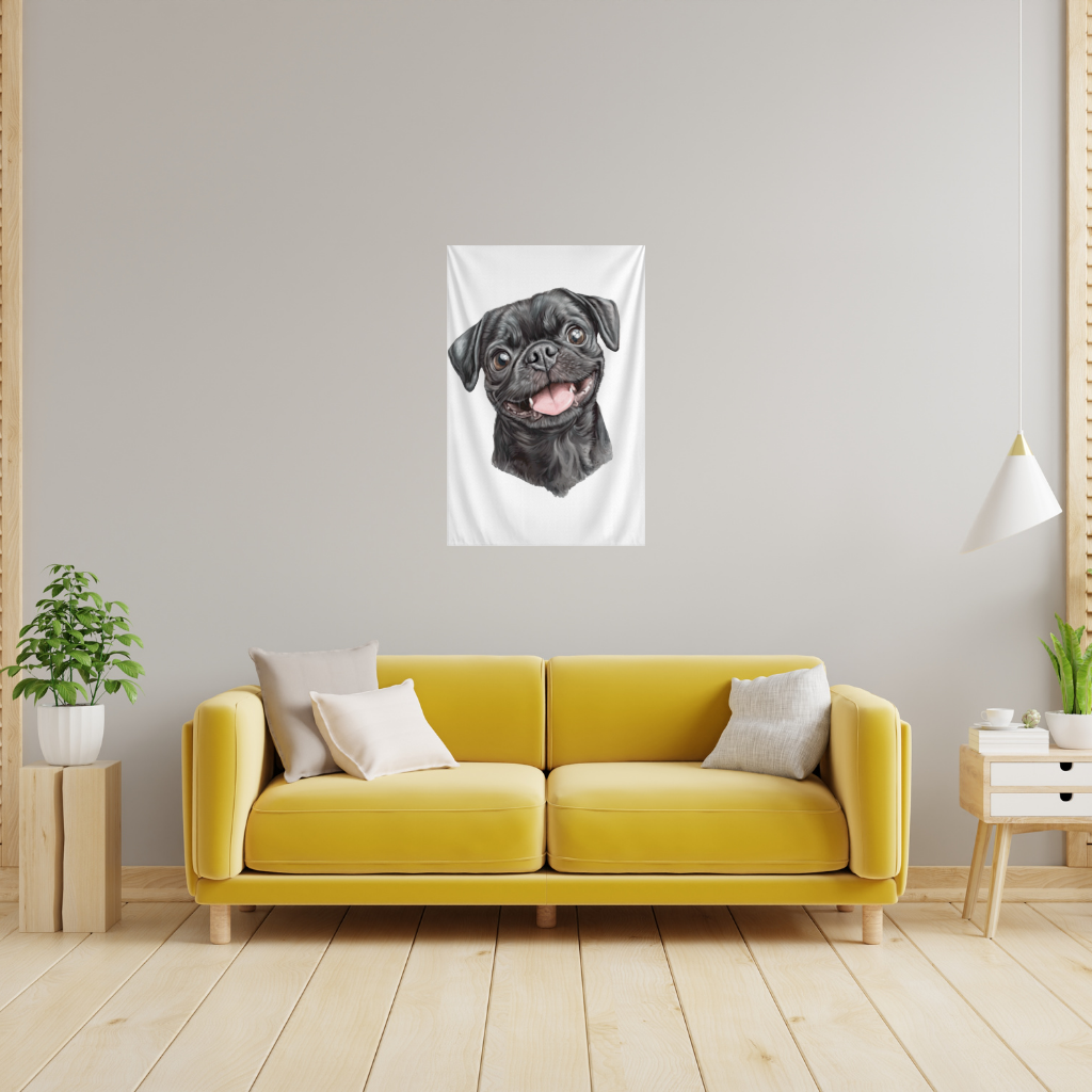 Happy Black Pug Face Wall Tapestry