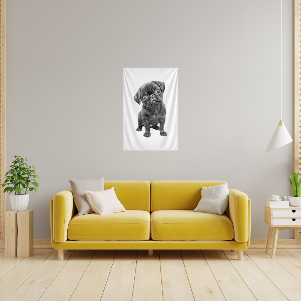 Innocent Black Pug Puppy Wall Tapestry