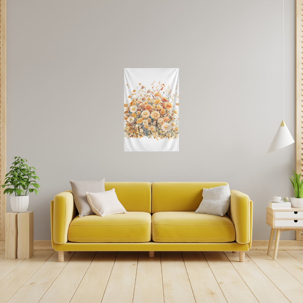 Watercolor Orange Wildflowers Wall Tapestry