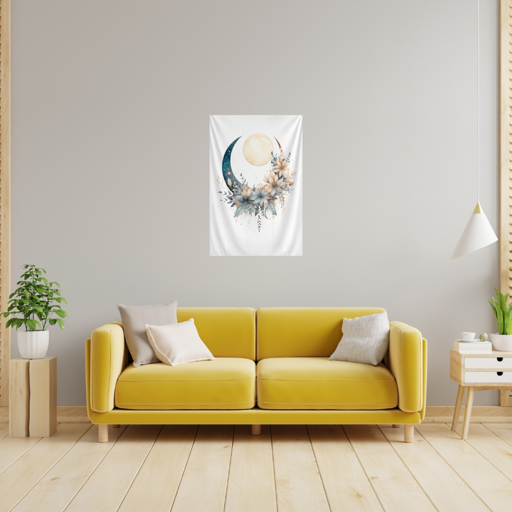 Celestial Boho Moon Floral Wall Tapestry