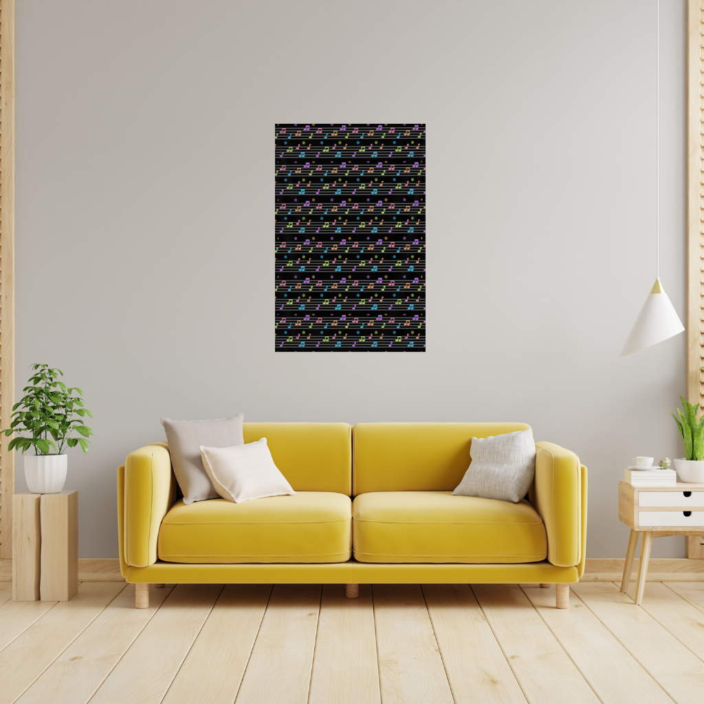 Vibrant Neon Music Notes and Rhythm Seamless Pattern Wall Tapestry
