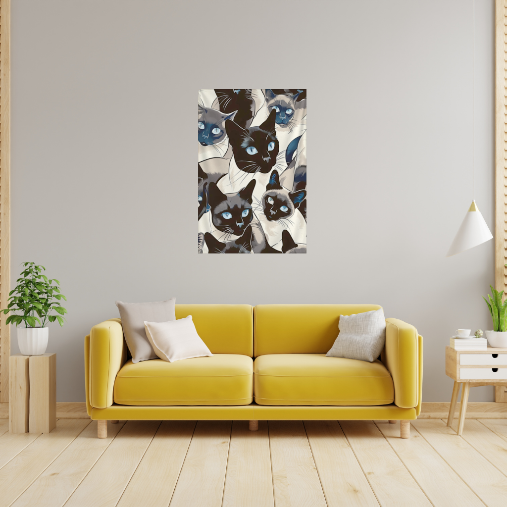 Blue Eyed Siamese Cat Elegant Illustration Pattern Wall Tapestry