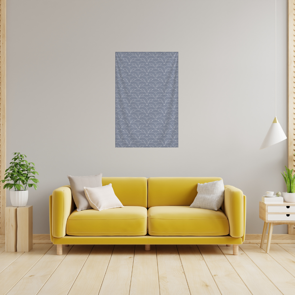 Lacivert Beyaz Yarım Daire Geometrik Desen Duvar Örtüsü