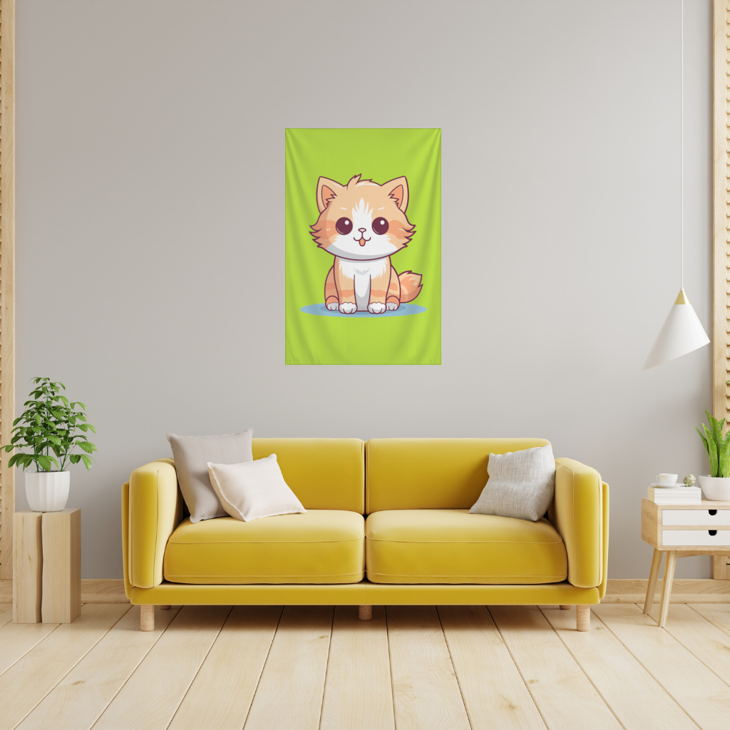 Sevimli Turuncu Kedi Çizimi Duvar Örtüsü