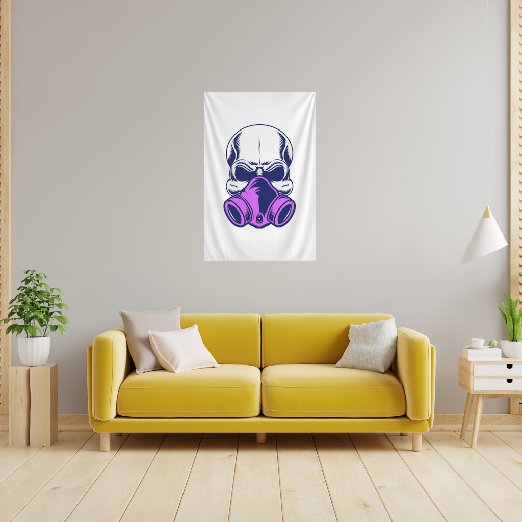 Skull with Gas Mask Illustration Modern and Edgy Design Wall Tapestry