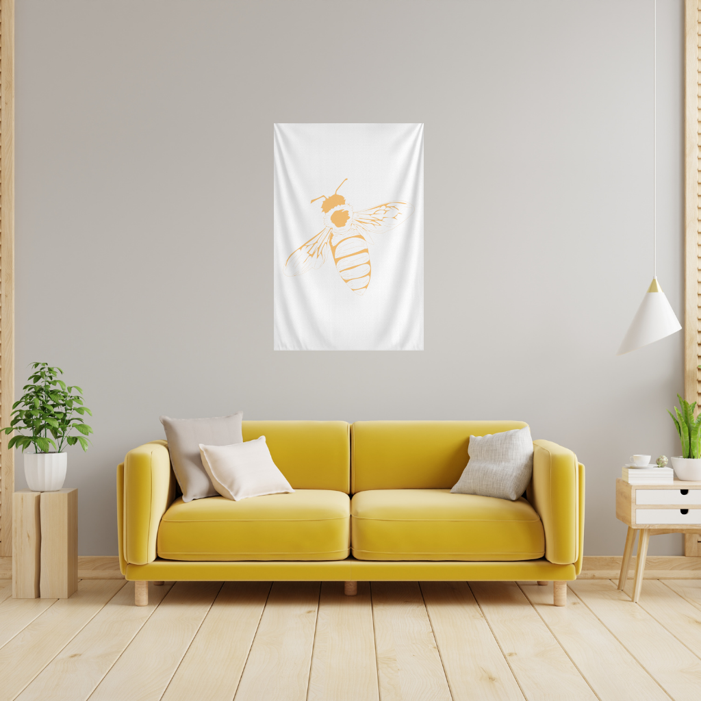 Minimal Orange Bee Illustration Wall Tapestry