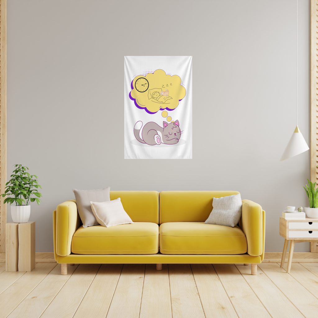 Cat Planning a 4 AM Zoomies Illustration Wall Tapestry