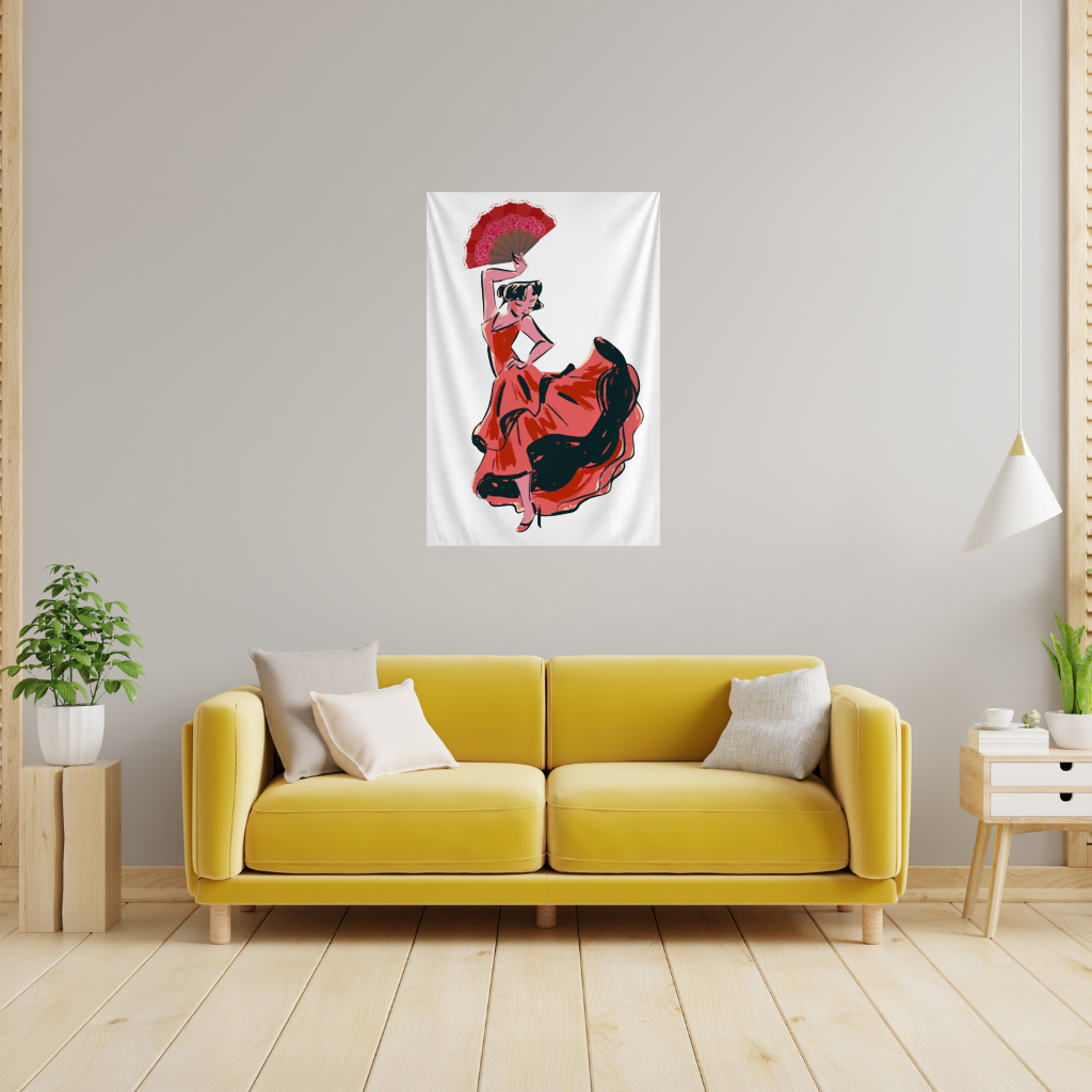 Flamenco Dancer with Fan Illustration Wall Tapestry