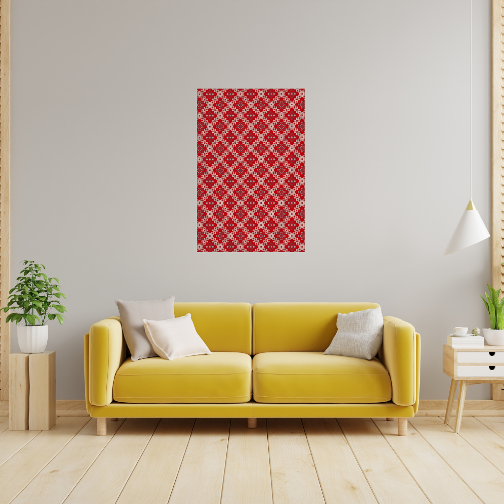 Kırmızı Etnik Nakış Deseni Duvar Örtüsü