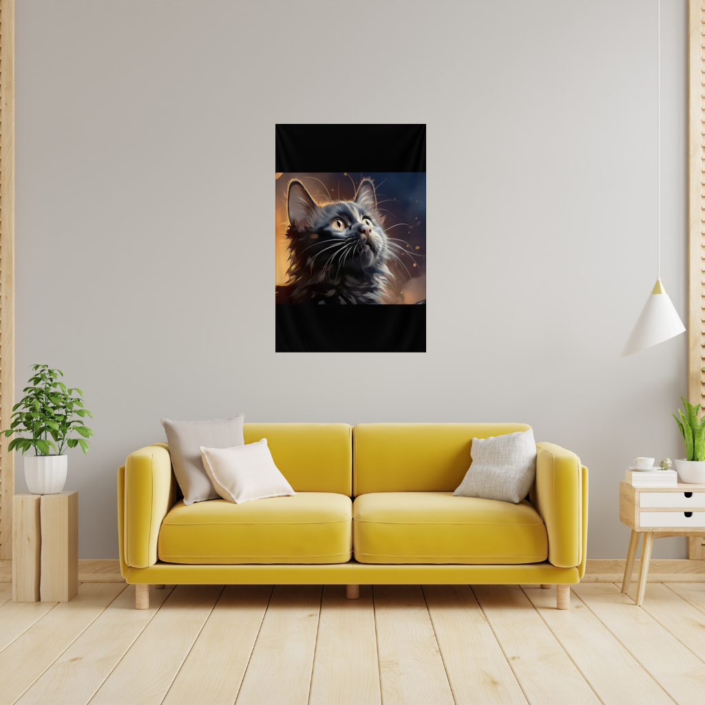 Black Cat Digital Art Wall Tapestry