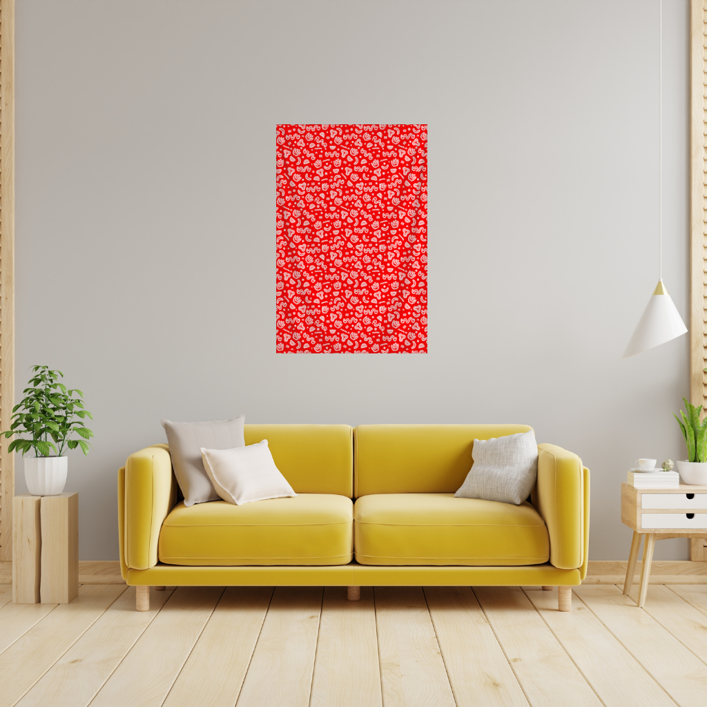 Red Abstract Doodle Wall Tapestry