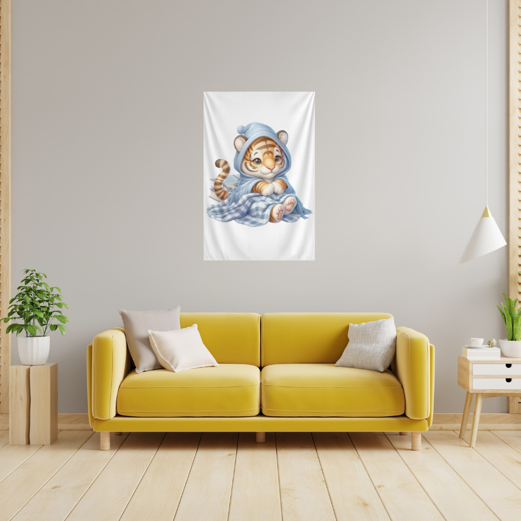 Sleepy Baby Tiger Cub on Books Wall Tapestry