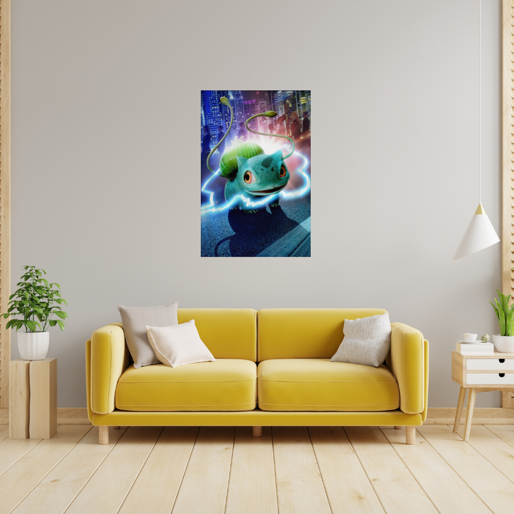 Glowing Neon Creature in Night City Wall Tapestry