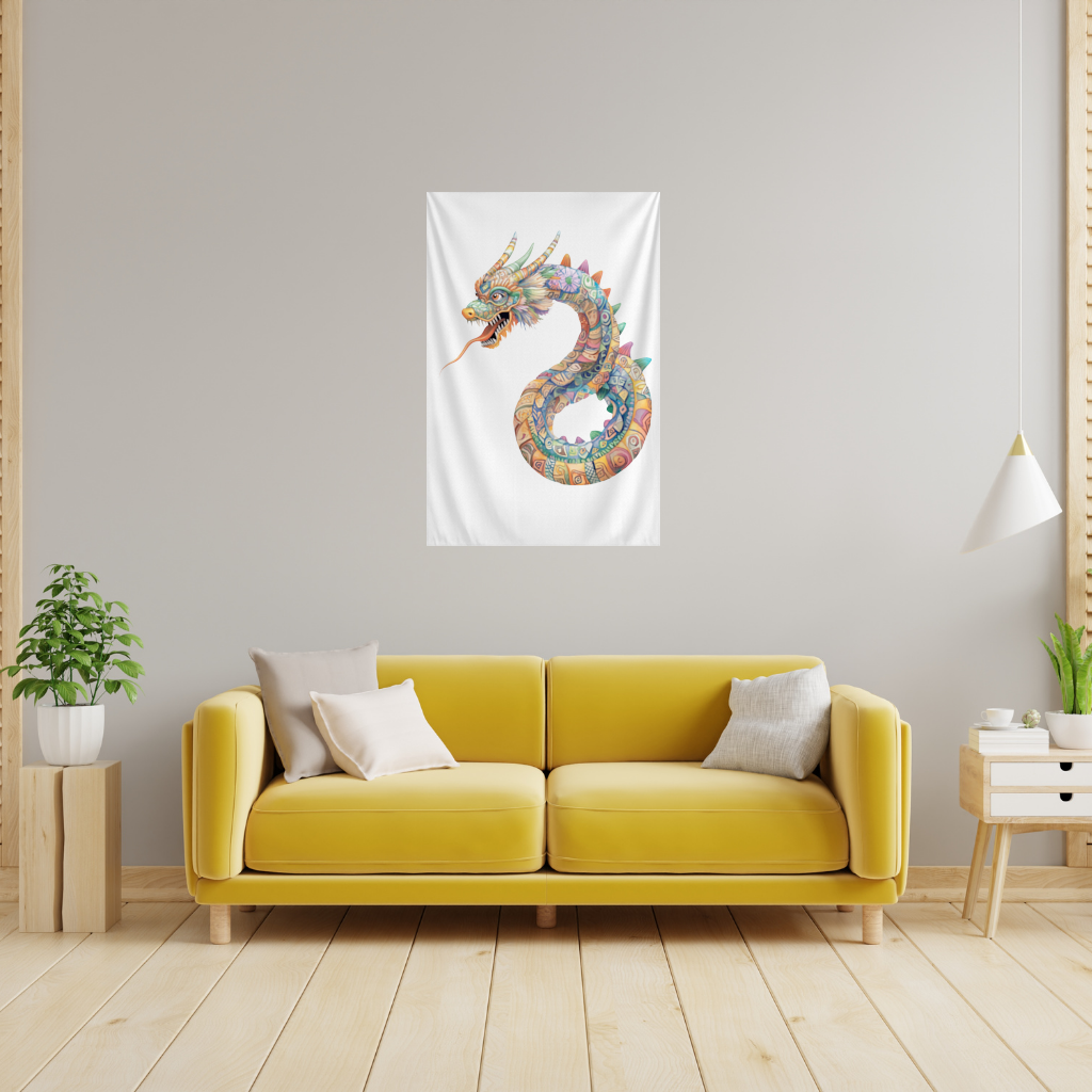 Colorful Mosaic Chinese Dragon Wall Tapestry