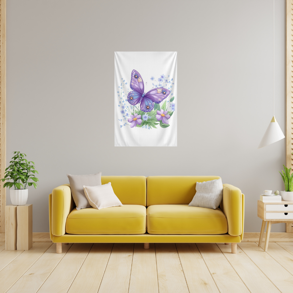Cottagecore Purple Butterfly Floral Wall Tapestry