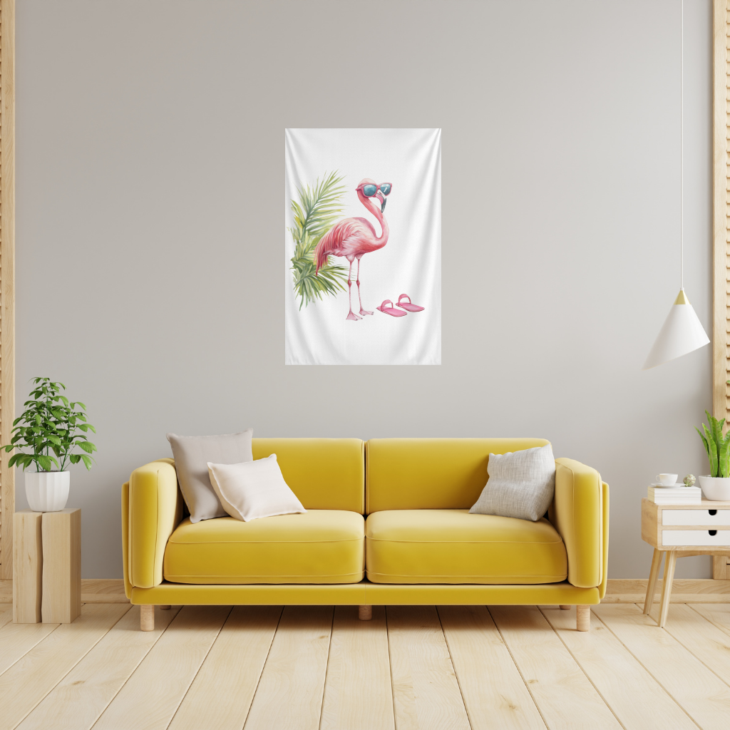 Pink Flamingo with Sunglasses Wall Tapestry