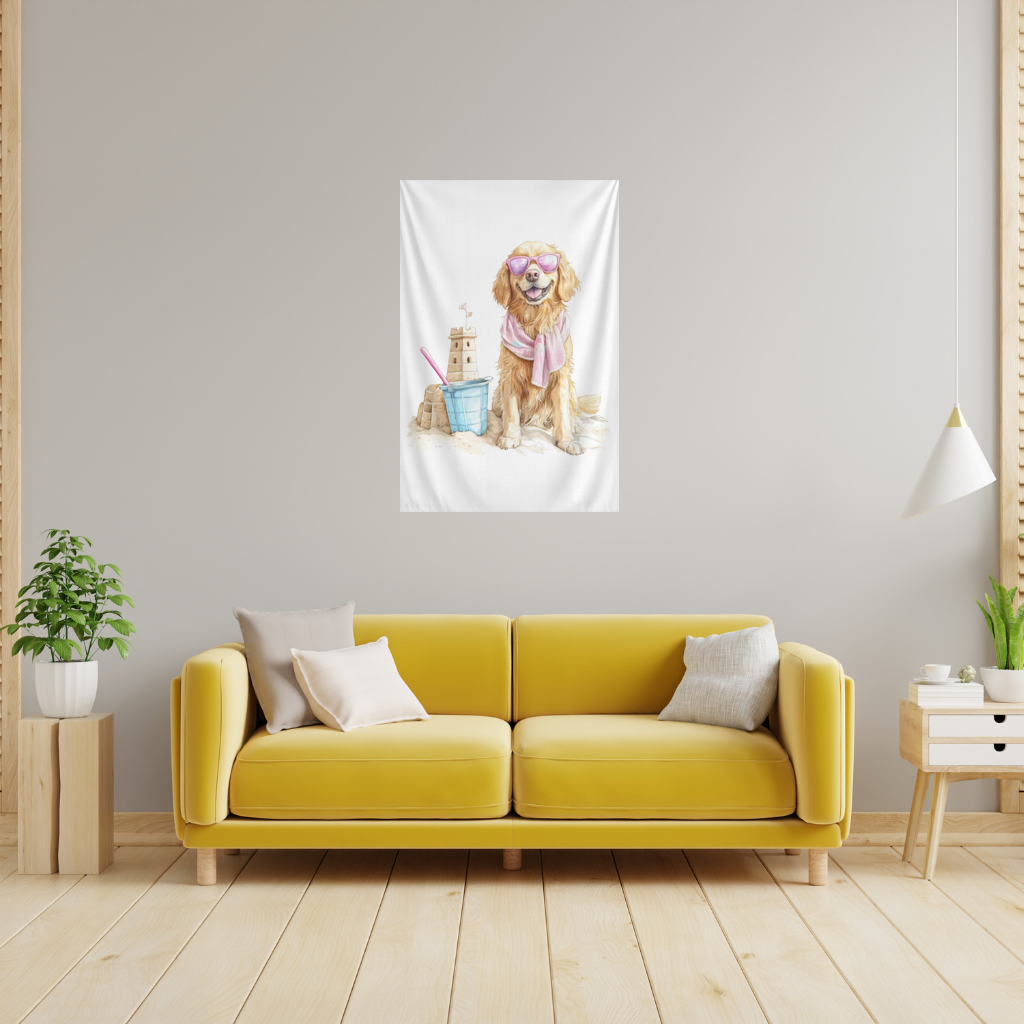 Beach Golden Retriever Pink Sunglasses Wall Tapestry