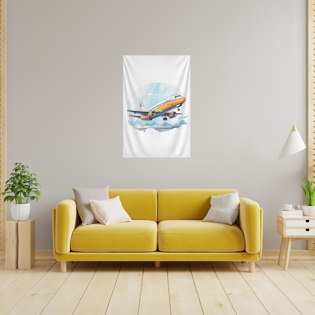 Retro Orange Commercial Airplane Wall Tapestry