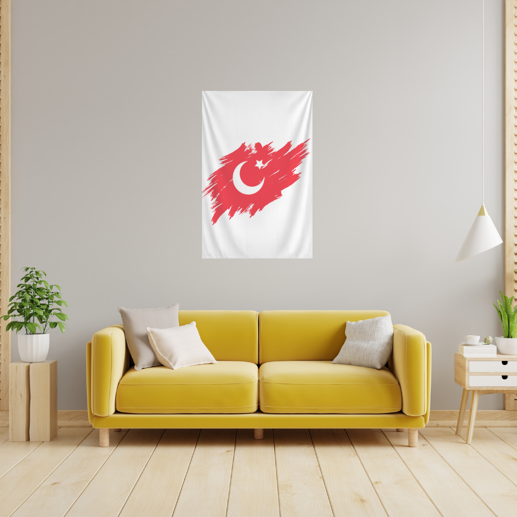 Fırça Darbeli Ay Yıldız Türkiye Bayrağı Duvar Örtüsü