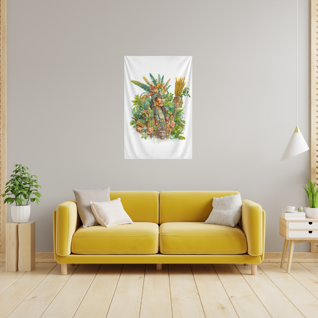 Mayan Maize Priest with Feather Headdress Wall Tapestry