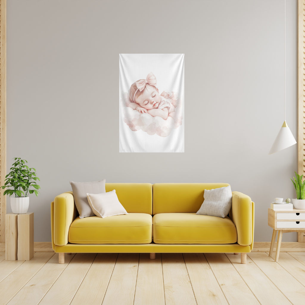 Sleeping Baby Girl with Pink Bow Wall Tapestry