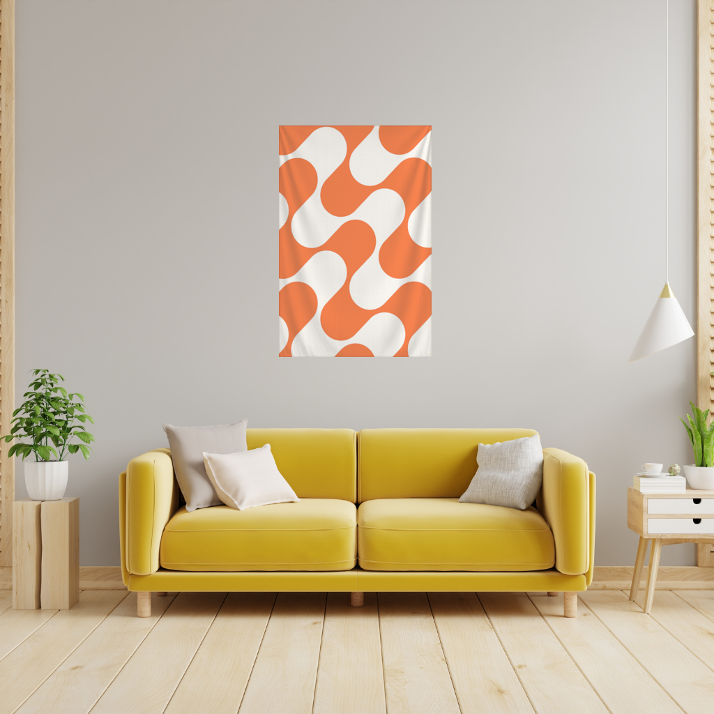 Retro 70s Orange Cream Groovy Curves Wall Tapestry