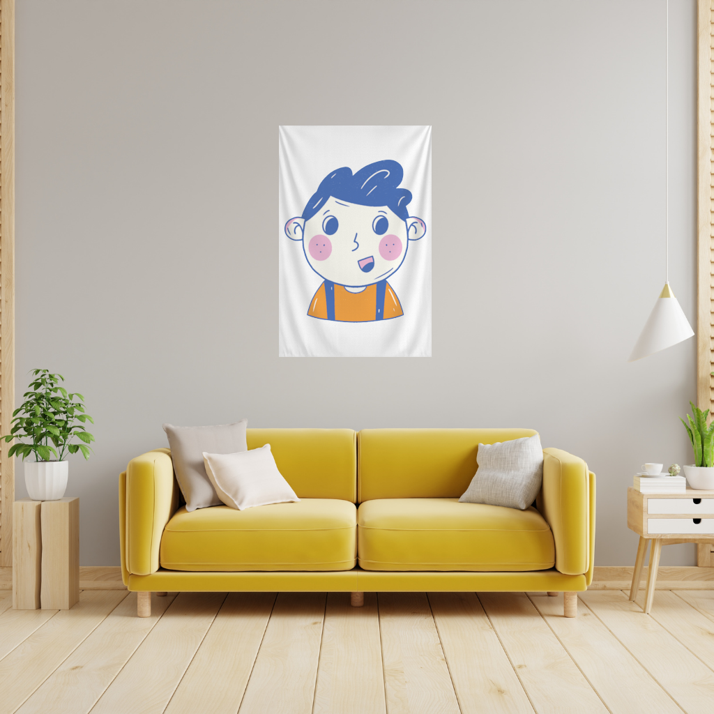Cute Smiling Boy with Blue Hair Wall Tapestry