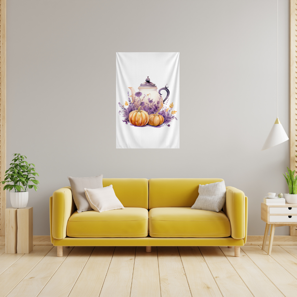 Vintage Purple Floral Pumpkin Teapot Wall Tapestry