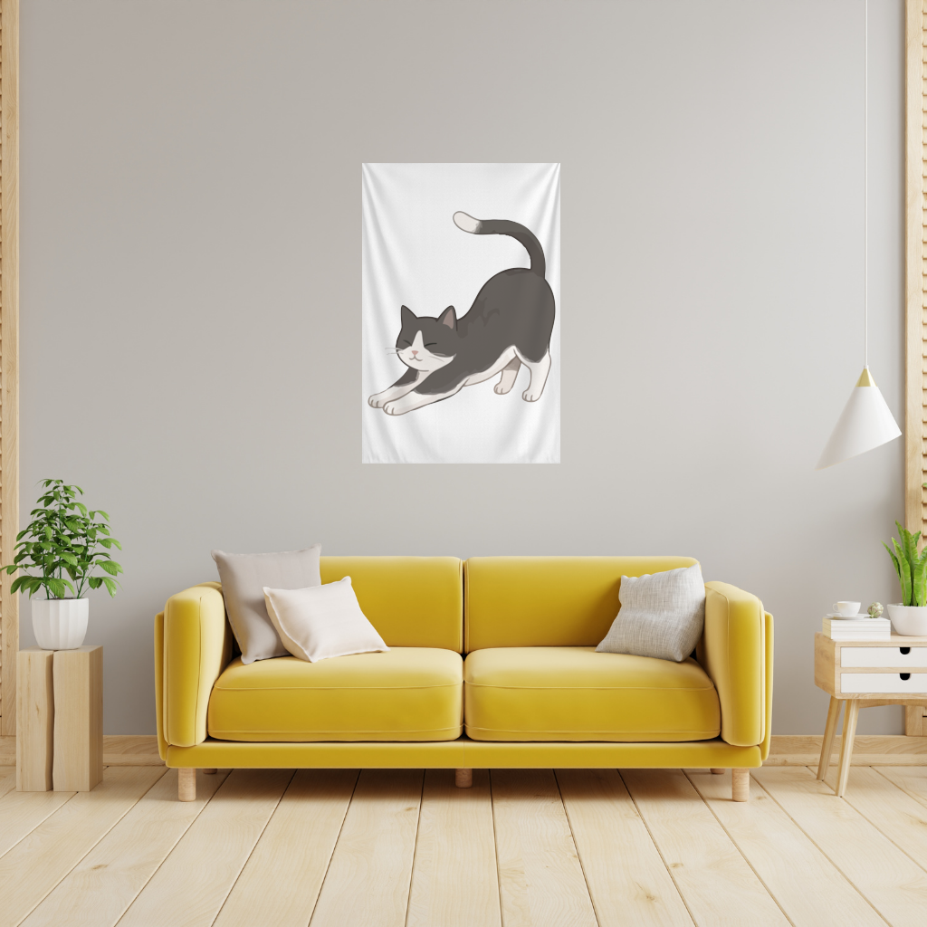 Stretching Tuxedo Cat Wall Tapestry