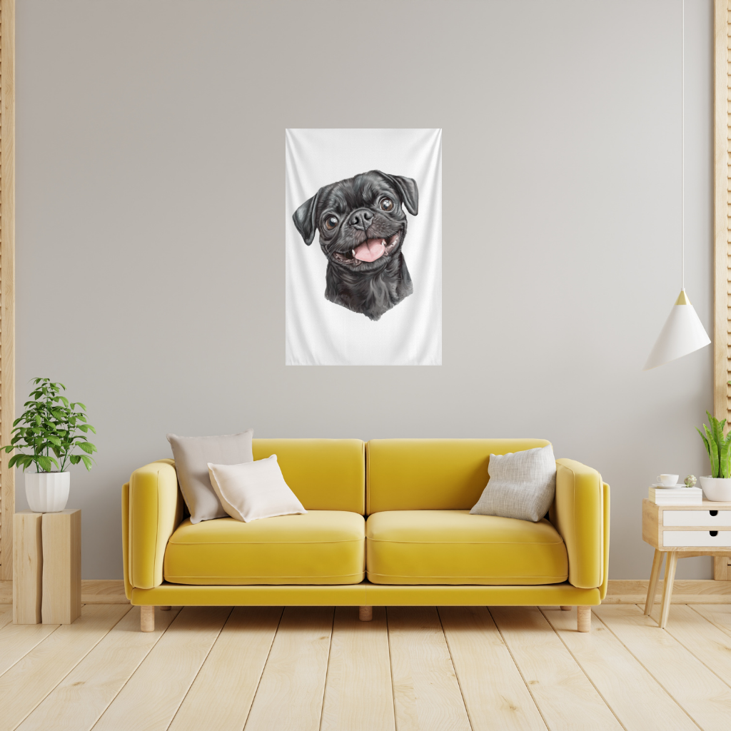 Gülümseyen Siyah Pug Köpek Duvar Örtüsü