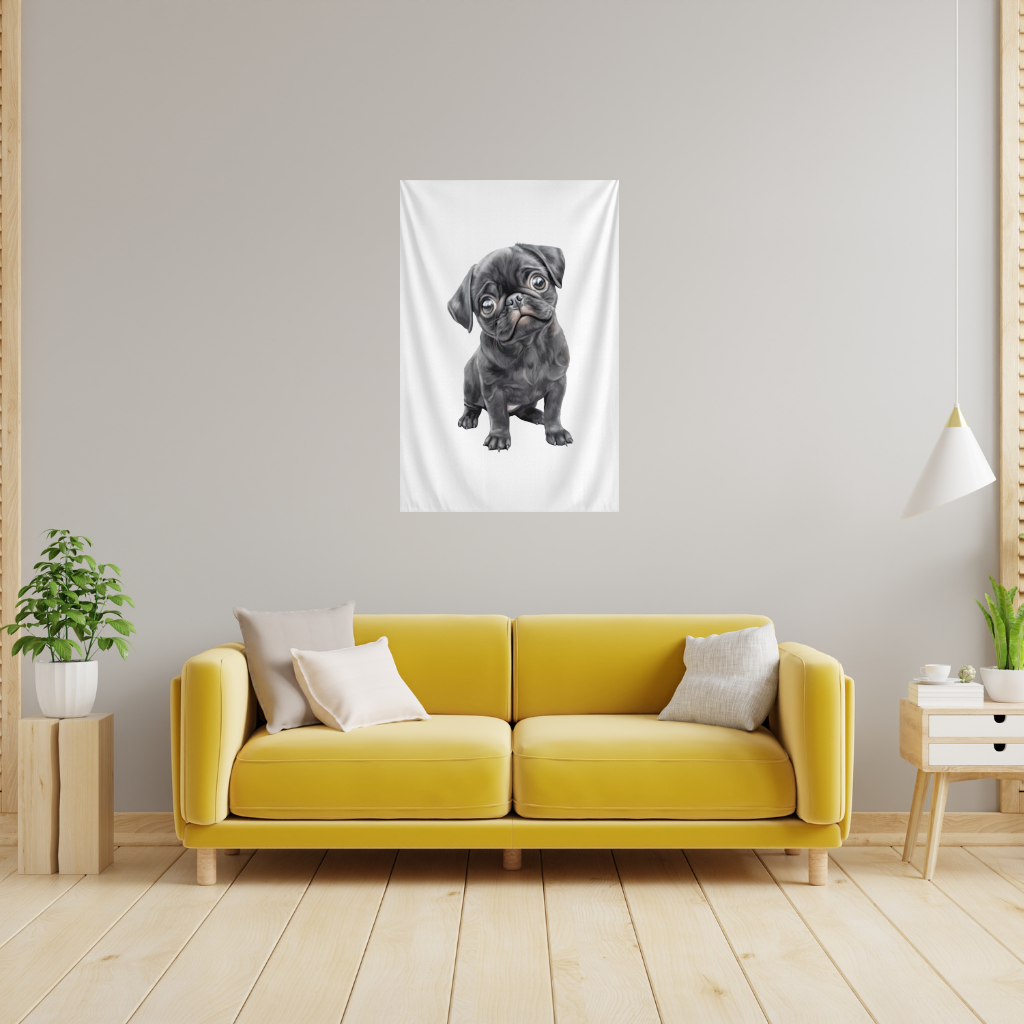 Innocent Black Pug Puppy Wall Tapestry