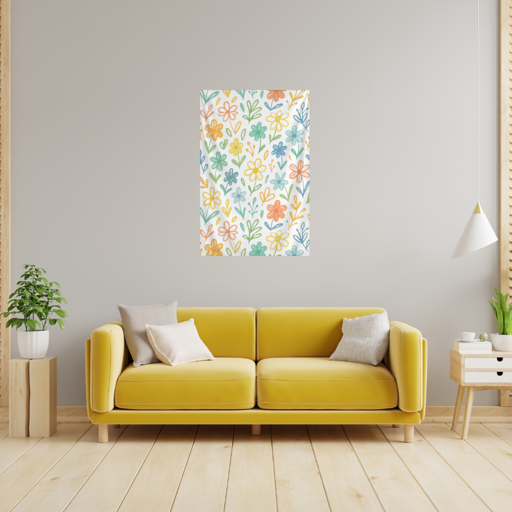 Colorful Boho Wildflowers Wall Tapestry