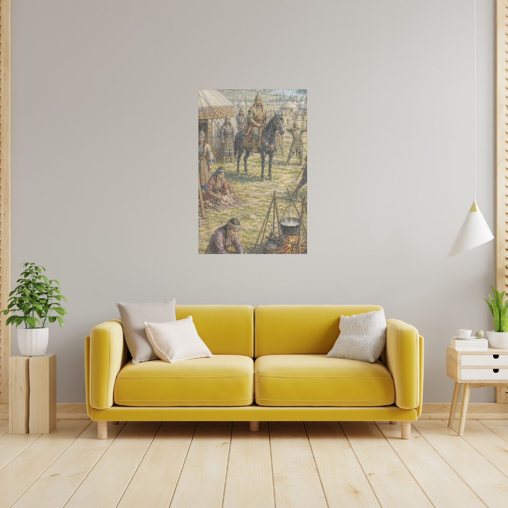 Ancient Steppe Heritage Historic Turkish Camp Scene Art Wall Tapestry