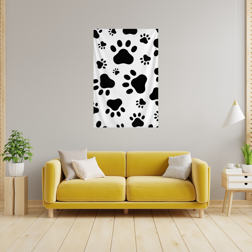 Black and White Paw Pattern Design Wall Tapestry