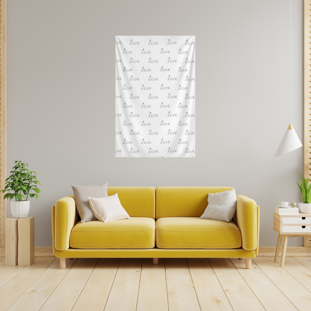 Minimal Black and White Love Text Pattern Design Wall Tapestry