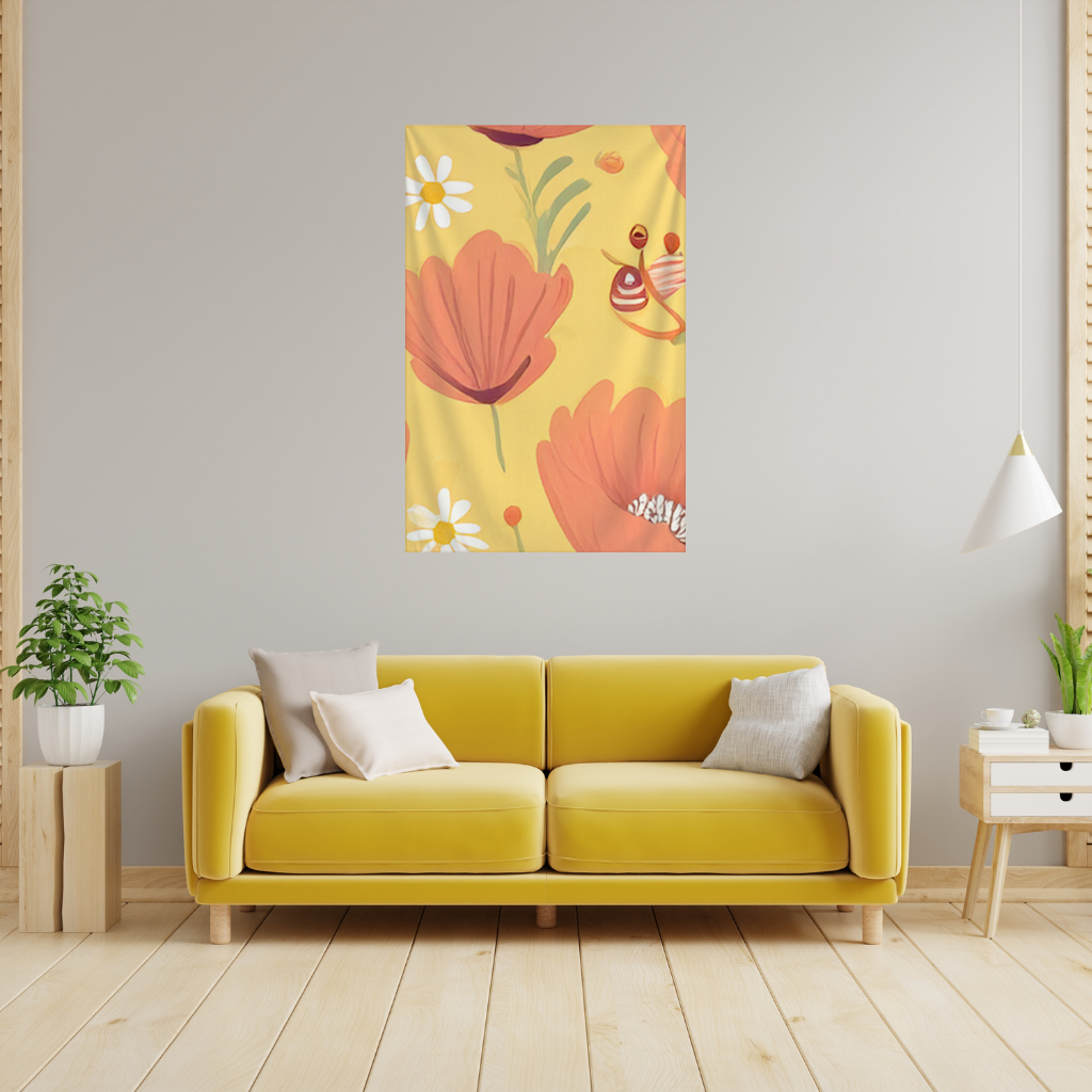 Çiçek ve Böcek Deseni Renkli Pattern Duvar Örtüsü