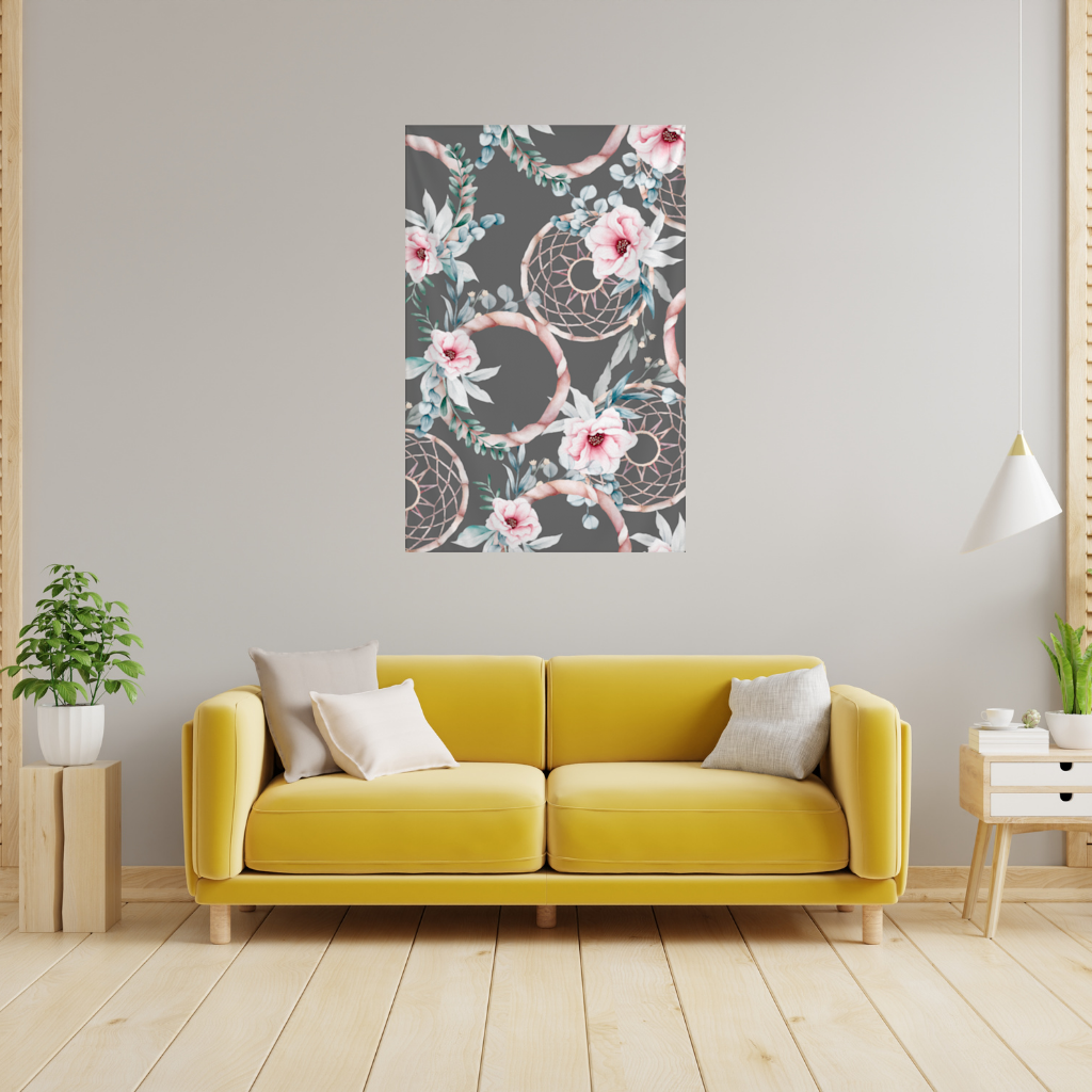 Boho Çiçek ve Dreamcatcher Deseni Duvar Örtüsü