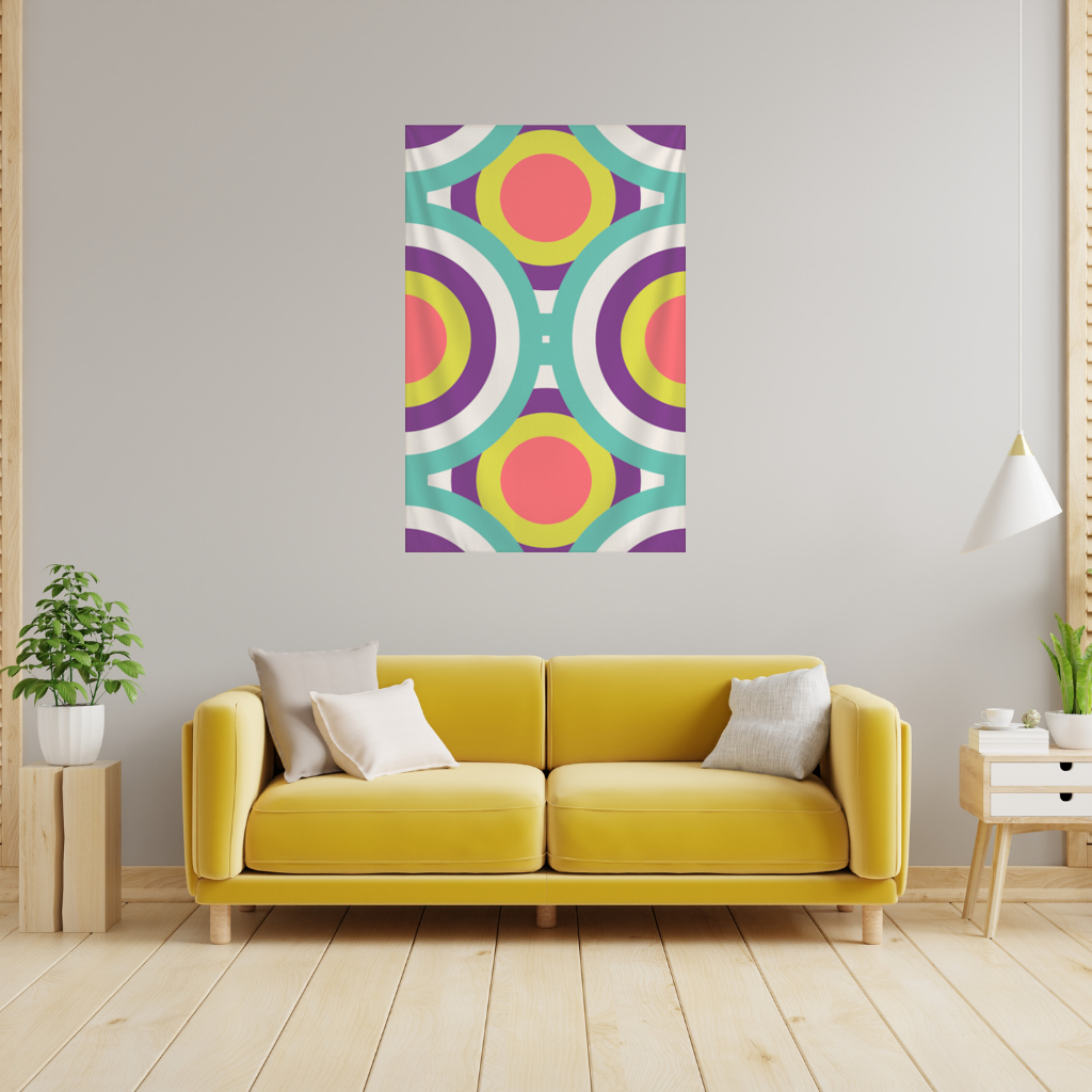 Geometrik Retro Daire Deseni Turkuaz Mor Duvar Örtüsü