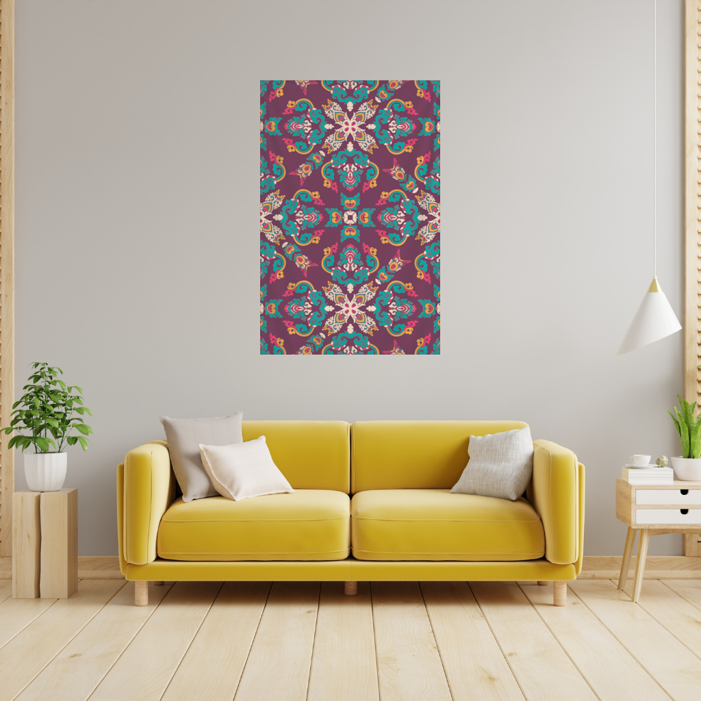 Otantik Osmanlı Motifli Renkli Mandala Deseni Duvar Örtüsü