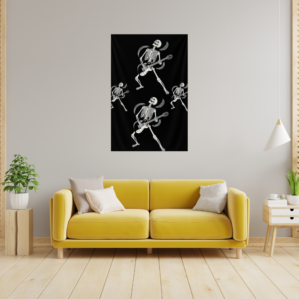 Rock Gitar Çalan İskelet Duvar Örtüsü