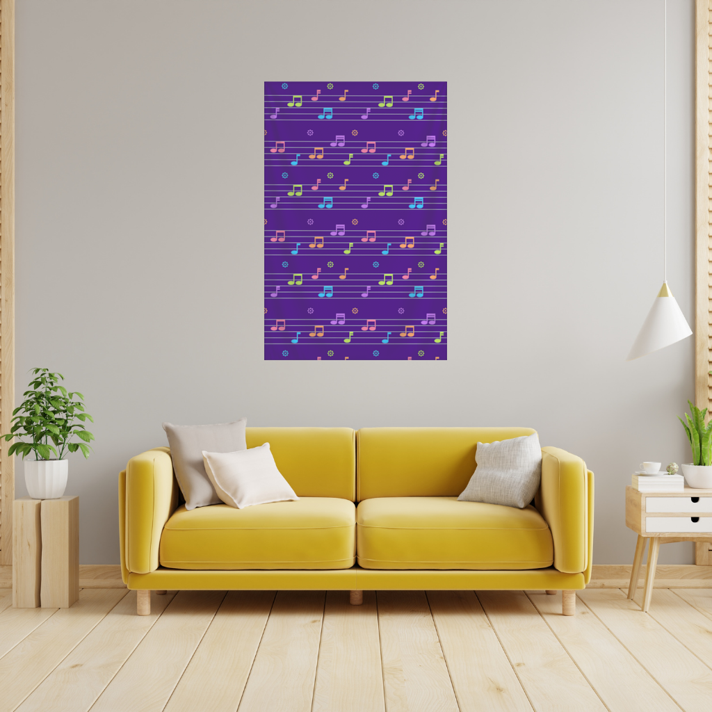 Colorful Music Notes and Modern Rhythm Seamless Pattern Wall Tapestry