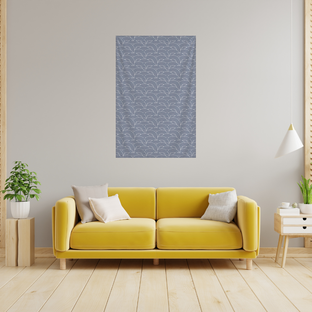 Lacivert Beyaz Yarım Daire Geometrik Desen Duvar Örtüsü
