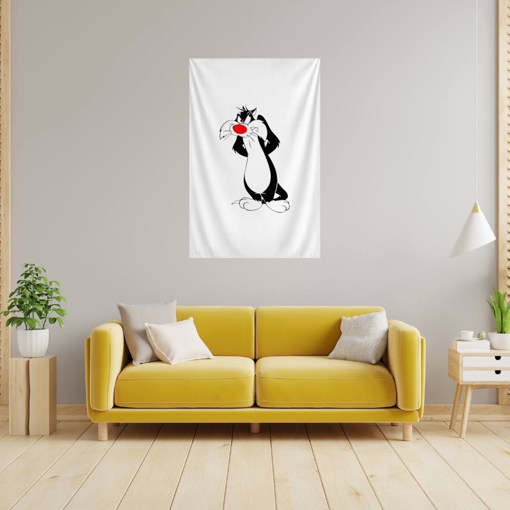 Funny Cartoon Cat Illustration Wall Tapestry