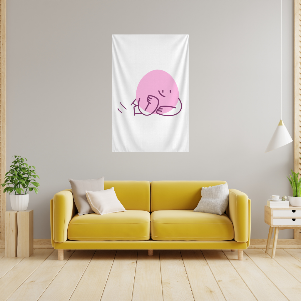 Cute Pink Lying Character Illustration Wall Tapestry