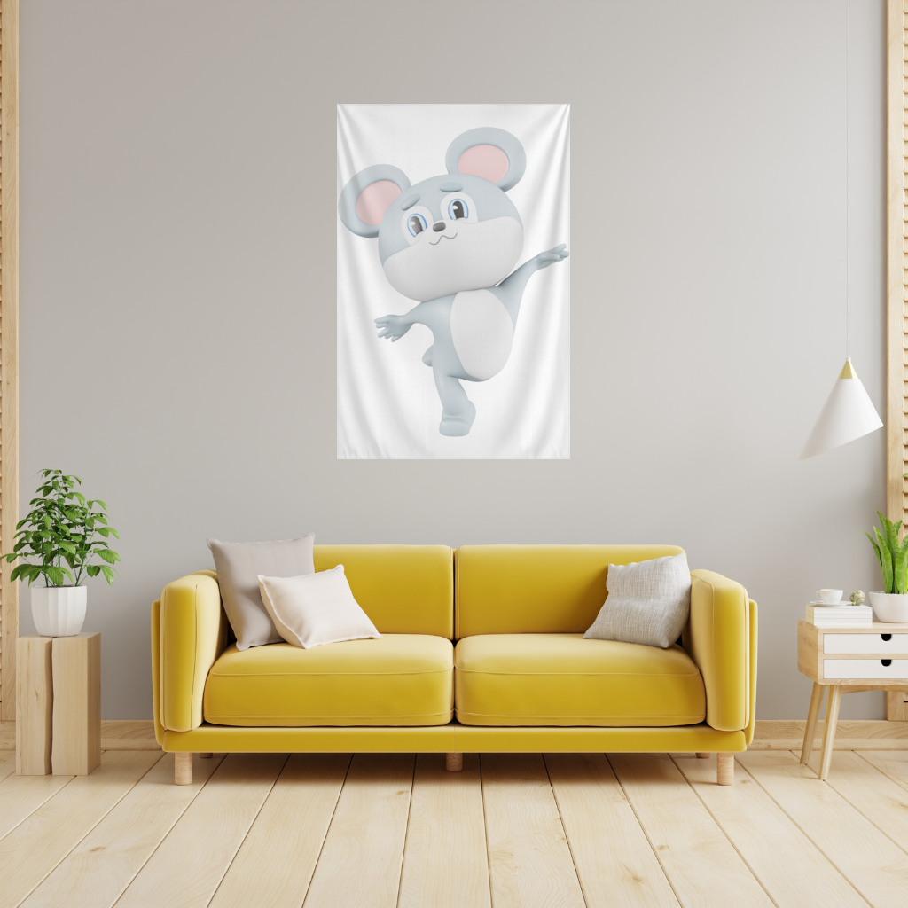 Dancing Cute Grey Mouse Character Wall Tapestry