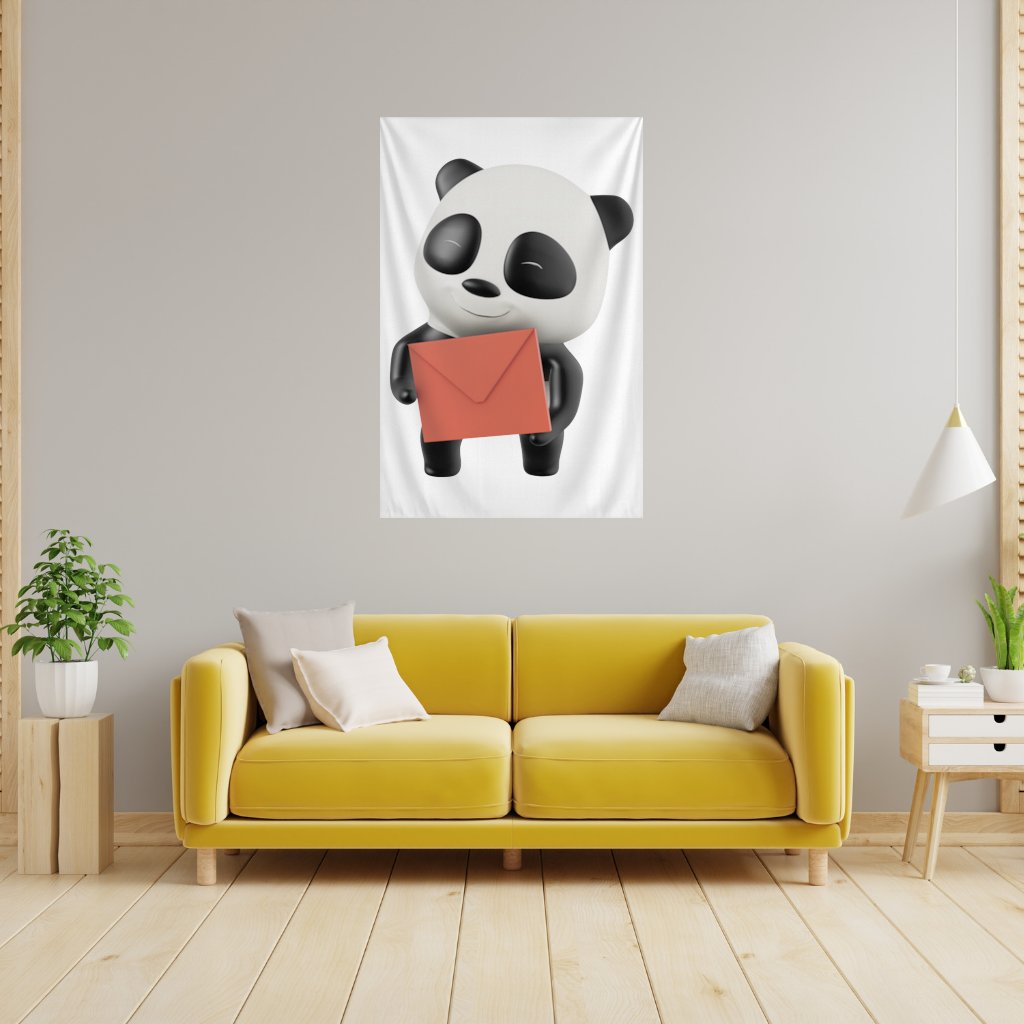 Kırmızı Zarflı Mutlu Panda Karakteri Duvar Örtüsü