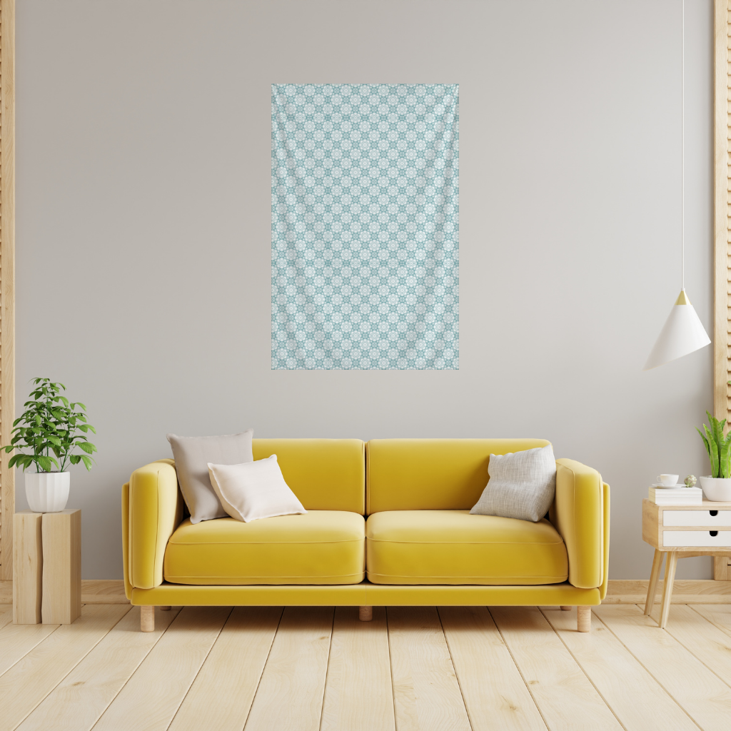 Blue Pixelated Geometric Ornament Pattern Wall Tapestry