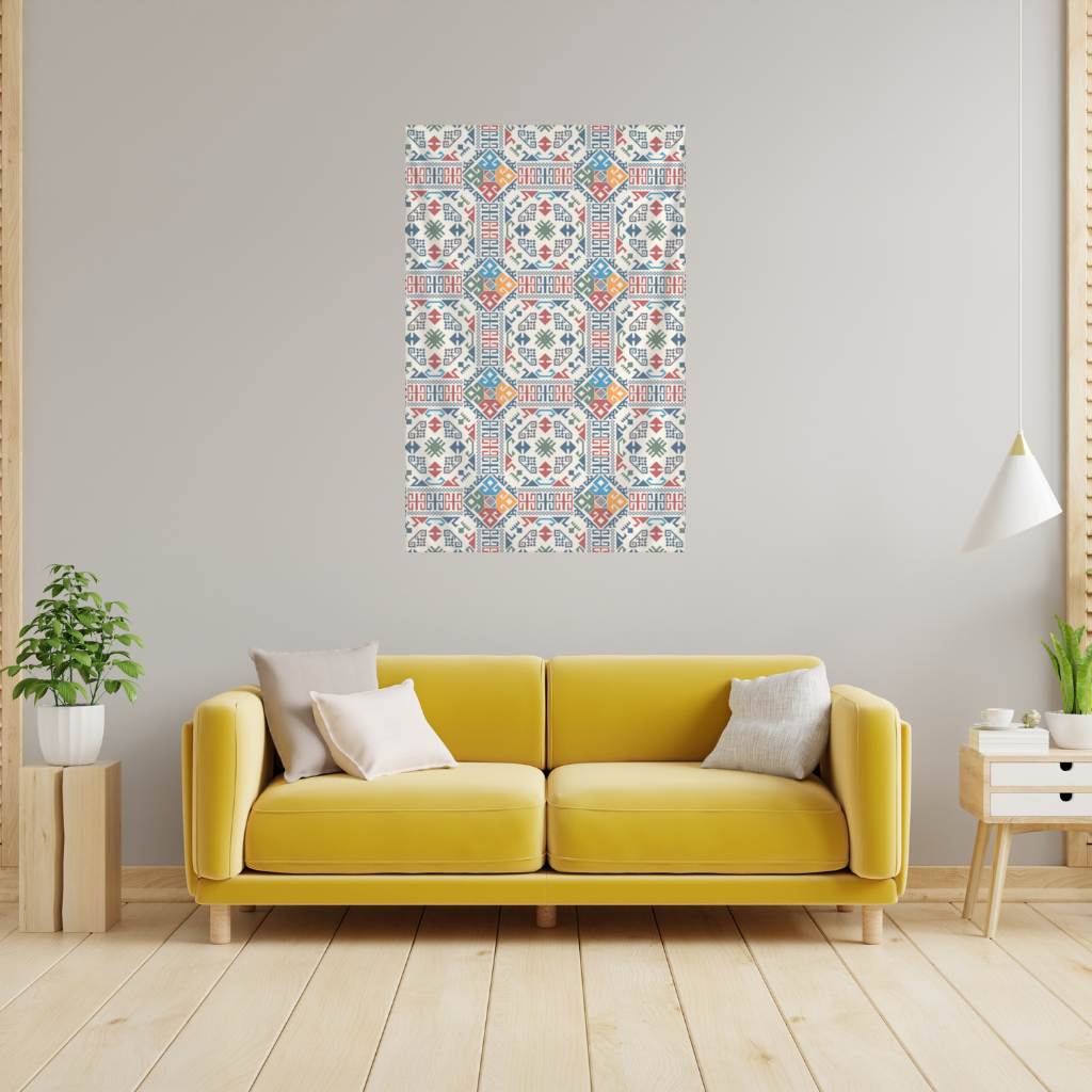 Çok Renkli Etnik Geometrik Motif Duvar Örtüsü