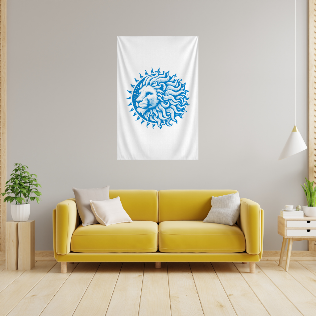 Leo Zodiac Sun and Moon Blue Motif Wall Tapestry