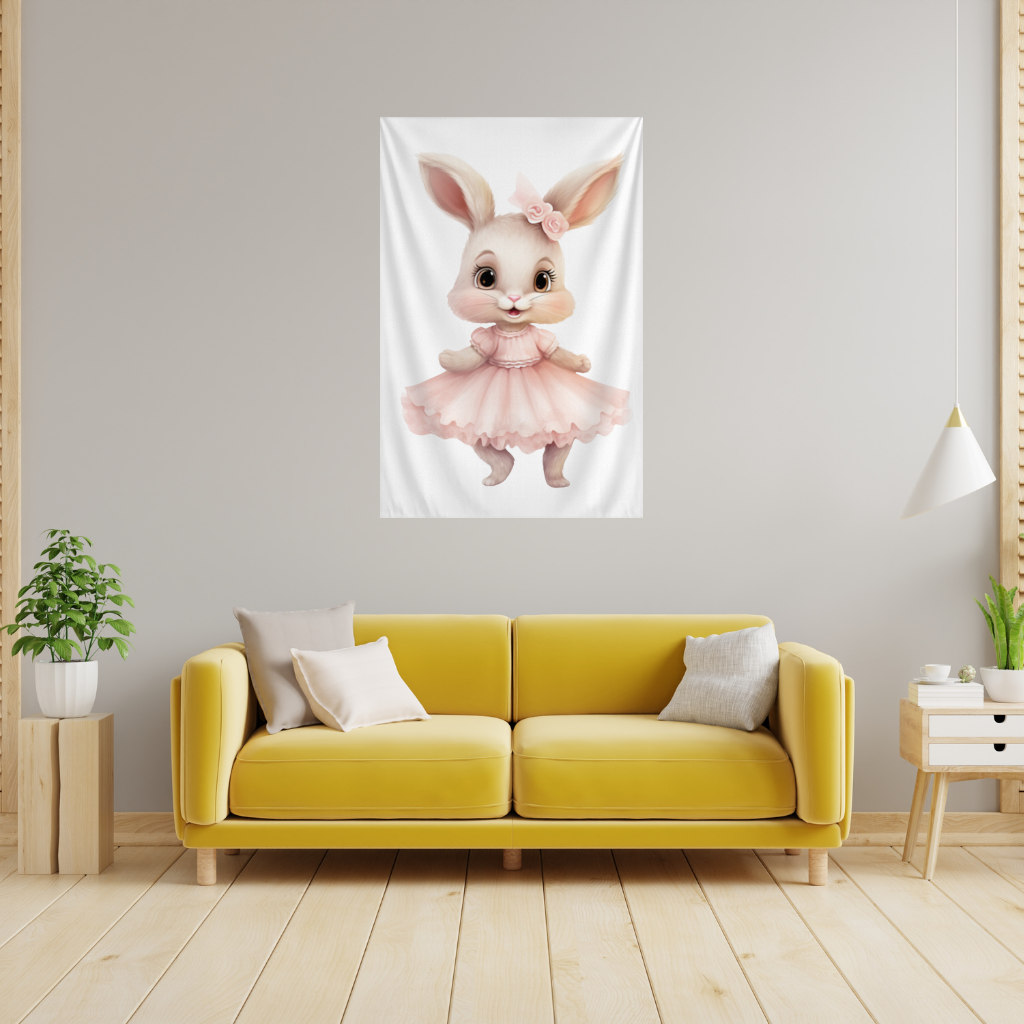 Kawaii Rabbit in Pink Ruffled Dress Wall Tapestry